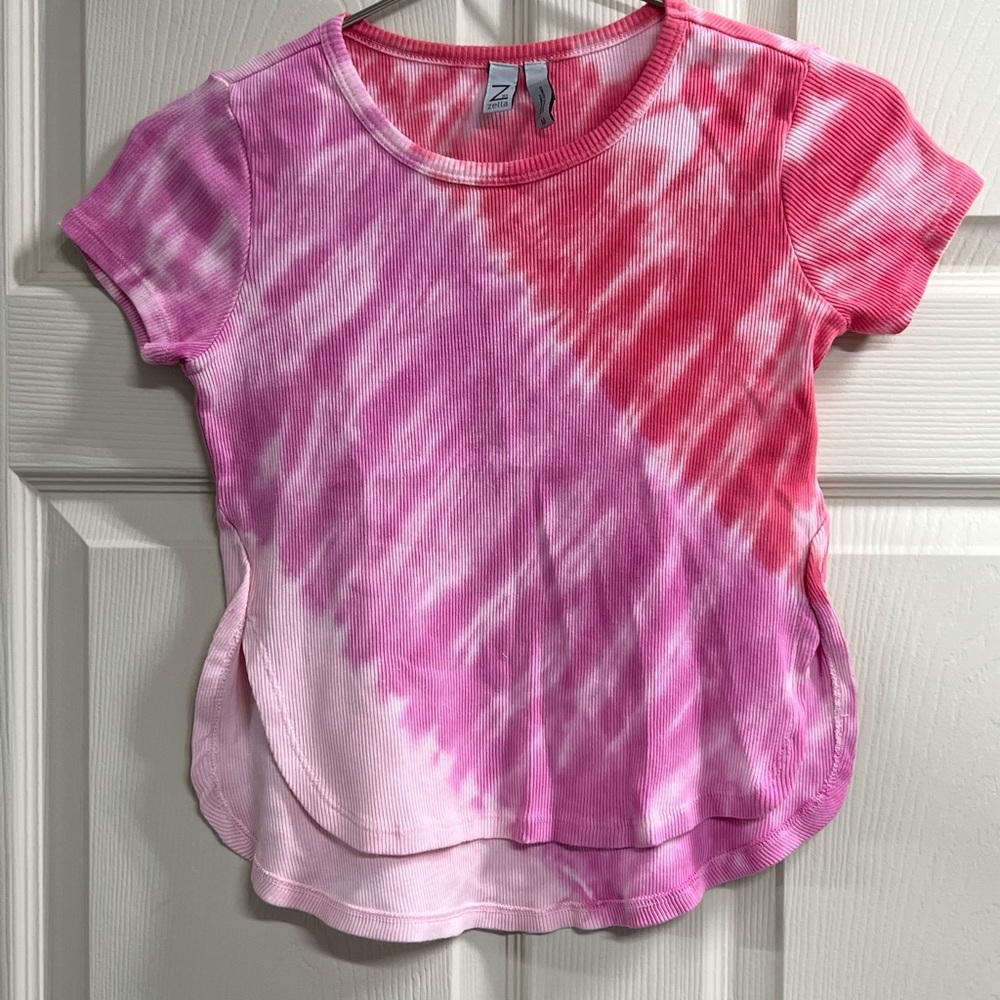 Z by Zella Girls Pink Surprise Tie Dye Short Sleeve Ribbed Shirt - Medium VGUC